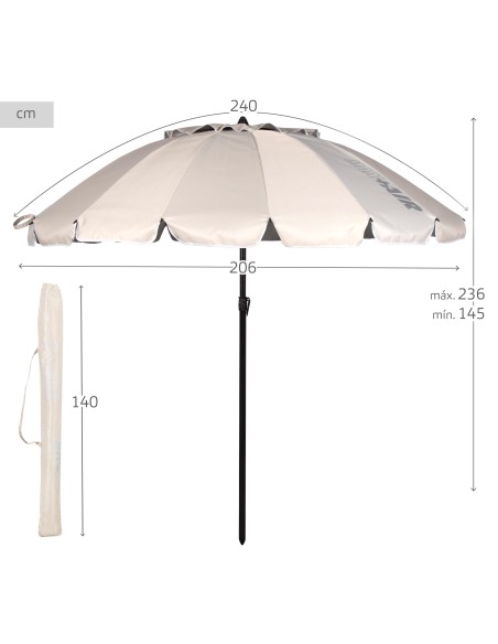 Guarda-chuva de praia à prova de vento 16 varas 240 cm bege