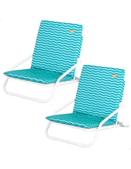 Pack 2 cadeiras praia baixas 46x60x50 cm estampa de ondas turquesa com bolso no encosto
