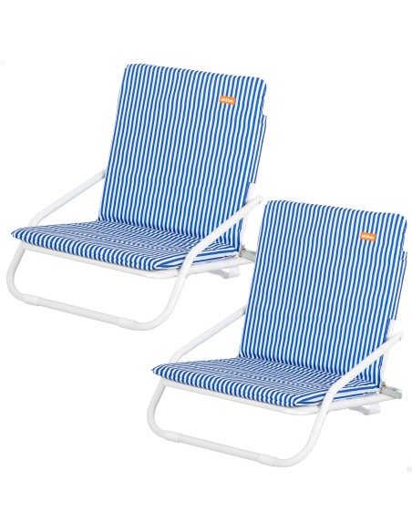 Pack 2 cadeiras praia baixas 46x60x50 cm com listras náuticas e bolso no encosto