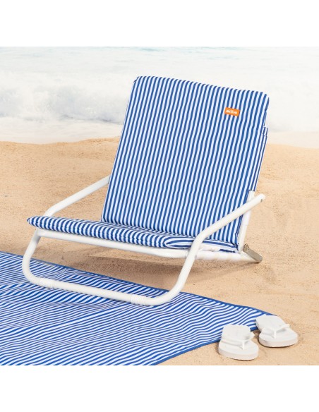 Pack 2 cadeiras praia baixas 46x60x50 cm com listras náuticas e bolso no encosto