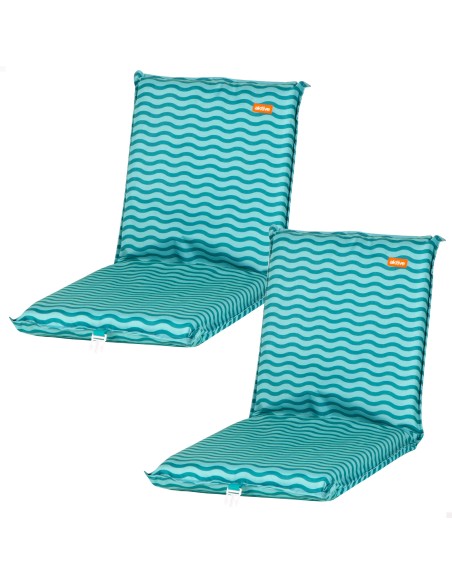 Pack 2 cadeiras praia baixas com múltiplas posições 40x48x56 cm cor turquesa com ondas e bolso traseiro