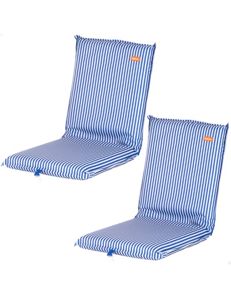 Pack 2 cadeiras praia baixas com múltiplas posições 40x48x56 cm listras azuis com bolso traseiro