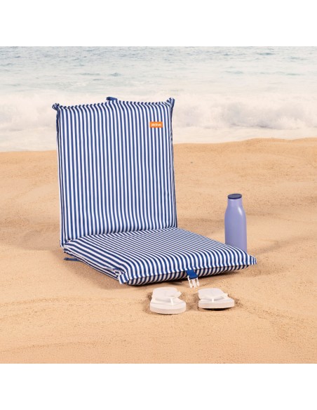 Pack 2 cadeiras praia baixas com múltiplas posições 40x48x56 cm listras azuis com bolso traseiro