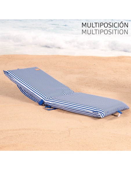 Pack 2 cadeiras praia baixas com múltiplas posições 40x48x56 cm listras azuis com bolso traseiro