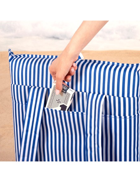 Pack 2 cadeiras praia baixas com múltiplas posições 40x48x56 cm listras azuis com bolso traseiro