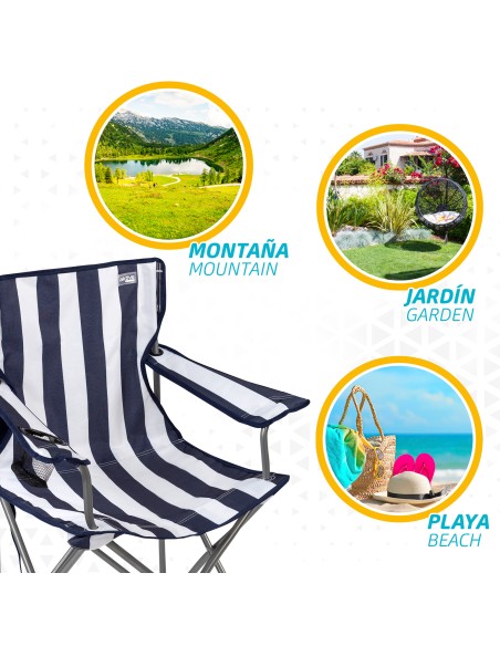 Pack 2 cadeiras de camping altas 45x47x82 cm listradas