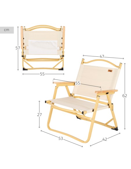 Pack 2 cadeiras de glamping 47x42x62 cm creme com bolso