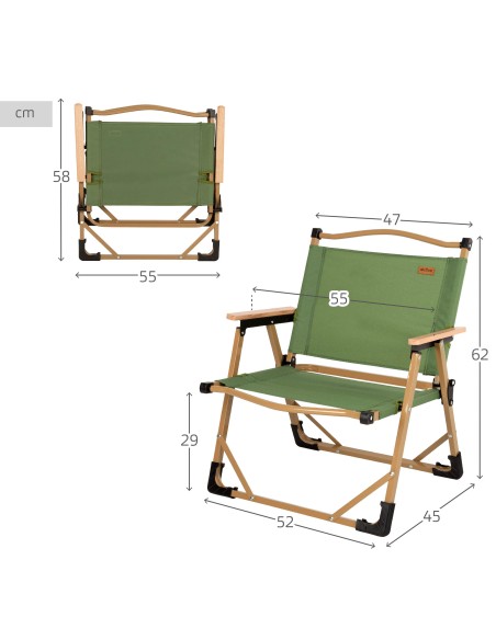 Pack 2 cadeiras de glamping 47x45x62 cm verdes