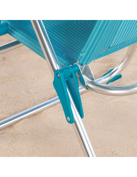 Cadeira de praia dobrável com múltiplas posições, azul, 47x67x110 cm, com alça.