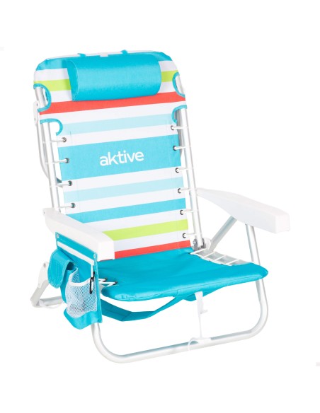 Aktive Cadeira de praia baixa multiposições 50x53x77cm geleira e bolsos