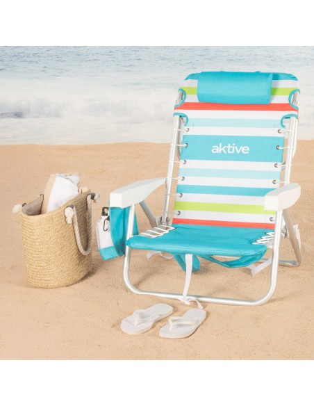Aktive Cadeira de praia baixa multiposições 50x53x77cm geleira e bolsos