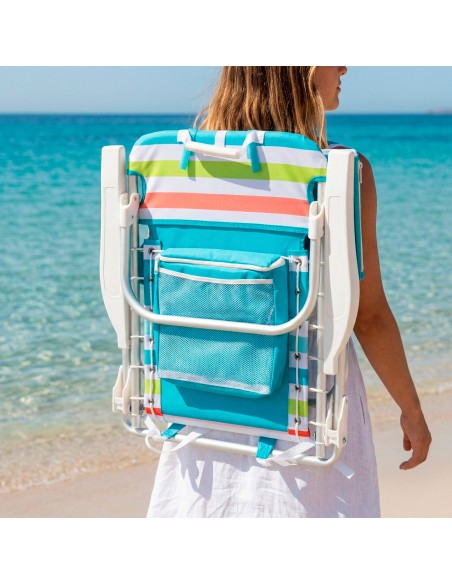 Aktive Cadeira de praia baixa multiposições 50x53x77cm geleira e bolsos