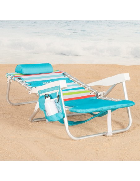 Aktive Cadeira de praia baixa multiposições 50x53x77cm geleira e bolsos