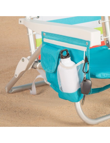 Aktive Cadeira de praia baixa multiposições 50x53x77cm geleira e bolsos