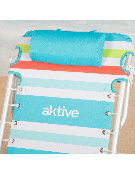 Aktive Cadeira de praia baixa multiposições 50x53x77cm geleira e bolsos