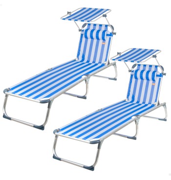 Pack 2 espreguiçadeiras de praia multiposições 186x49x30...