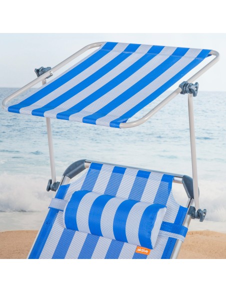 Pack 2 espreguiçadeiras de praia multiposições 186x49x30 cm estilo náutico com guarda-sol e almofada