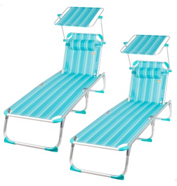 Pack 2 espreguiçadeiras de praia multiposições 186x49x30...
