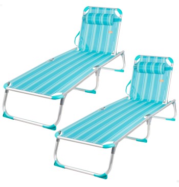 Pack 2 espreguiçadeiras praia multiposições 186x49x30 cm...