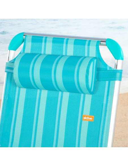 Pack 2 espreguiçadeiras praia multiposições 186x49x30 cm listradas em turquesa com almofada
