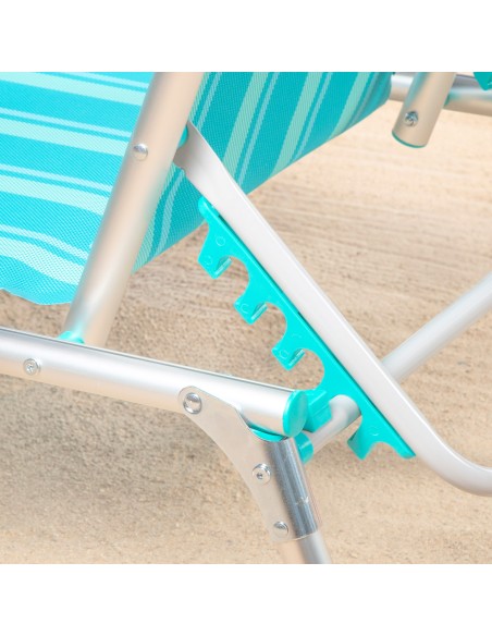 Pack 2 espreguiçadeiras praia multiposições 186x49x30 cm listradas em turquesa com almofada
