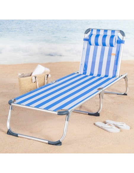 Pack 2 espreguiçadeiras praia multiposições estilo náutico 186x49x30 cm almofada