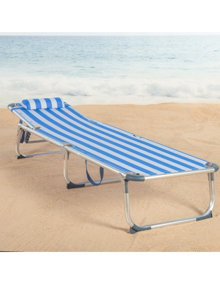 Pack 2 espreguiçadeiras praia multiposições estilo náutico 186x49x30 cm almofada