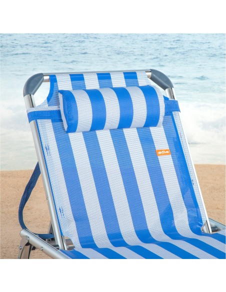 Pack 2 espreguiçadeiras praia multiposições estilo náutico 186x49x30 cm almofada