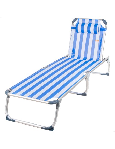 Pack 2 espreguiçadeiras praia multiposições estilo náutico 186x49x30 cm almofada