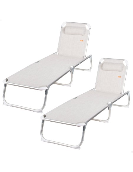 Pack 2 espreguiçadeiras praia multiposições 186x49x30 cm bege almofada