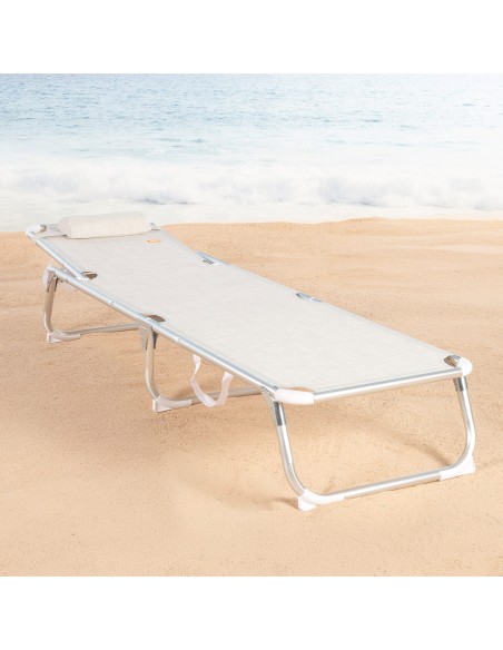 Pack 2 espreguiçadeiras praia multiposições 186x49x30 cm bege almofada