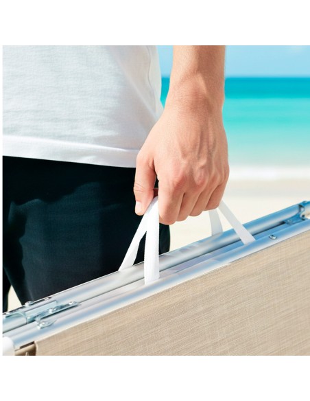 Pack 2 espreguiçadeiras praia multiposições 186x49x30 cm bege almofada