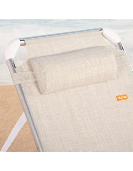 Pack 2 espreguiçadeiras praia multiposições 186x49x30 cm bege almofada