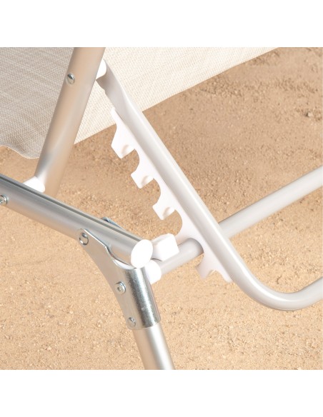 Pack 2 espreguiçadeiras praia multiposições 186x49x30 cm bege almofada