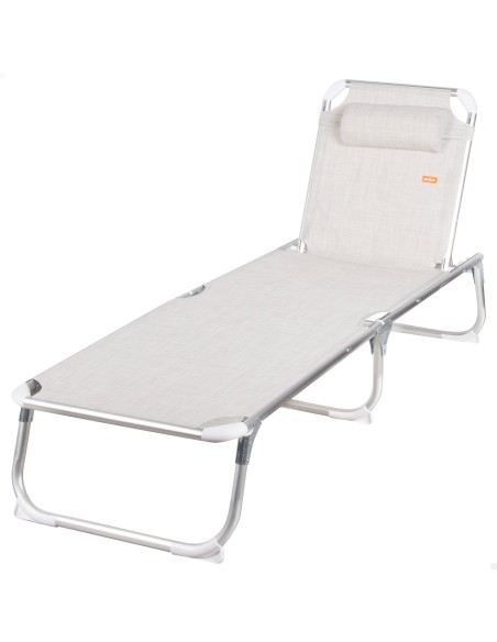 Pack 2 espreguiçadeiras praia multiposições 186x49x30 cm bege almofada
