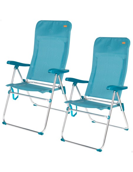 Pack 2 cadeiras praia altas múltiplas posições 46x67x110 cm turquesa