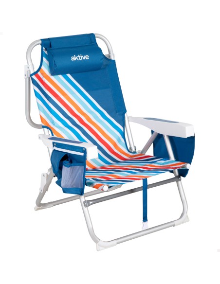 Pack 2 cadeiras praia médias multiposições 50x55x80 cm multicoloridas com bolsos