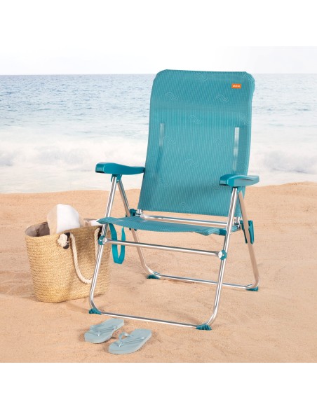 Pack 2 cadeiras praia altas com múltiplas posições 47x62x90 cm turquesa