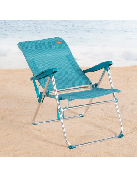 Pack 2 cadeiras praia altas com múltiplas posições 47x62x90 cm turquesa