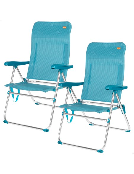 Pack 2 cadeiras praia altas com múltiplas posições 47x62x90 cm turquesa