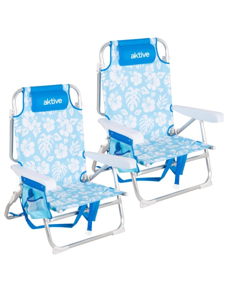 Pack 2 cadeiras praia médias multiposições 50x54x80 cm flores com bolsos