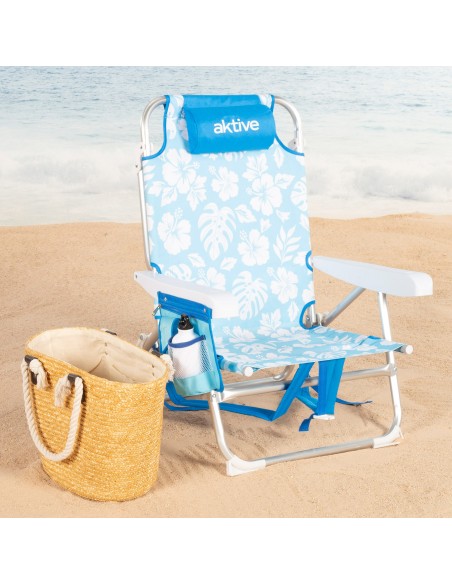 Pack 2 cadeiras praia médias multiposições 50x54x80 cm flores com bolsos
