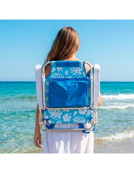 Pack 2 cadeiras praia médias multiposições 50x54x80 cm flores com bolsos