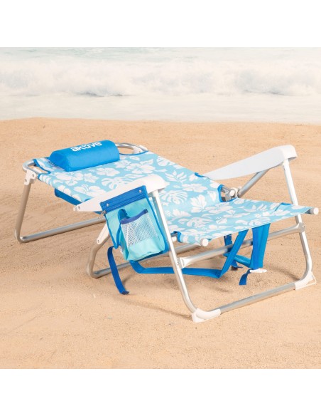 Pack 2 cadeiras praia médias multiposições 50x54x80 cm flores com bolsos