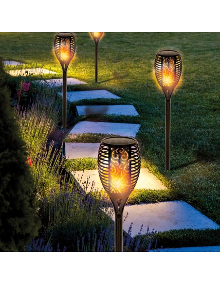 Estaca solar LED de 5 lúmens com efeito de tocha de fogo