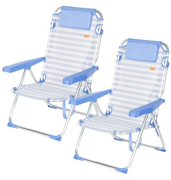 Pack 2 cadeiras praia altas com múltiplas posições...