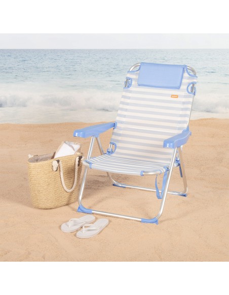 Pack 2 cadeiras praia altas com múltiplas posições 48x60x90 cm listradas em azul
