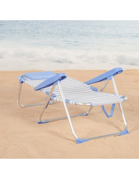 Pack 2 cadeiras praia altas com múltiplas posições 48x60x90 cm listradas em azul