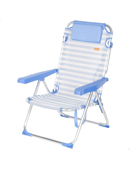 Pack 2 cadeiras praia altas com múltiplas posições 48x60x90 cm listradas em azul