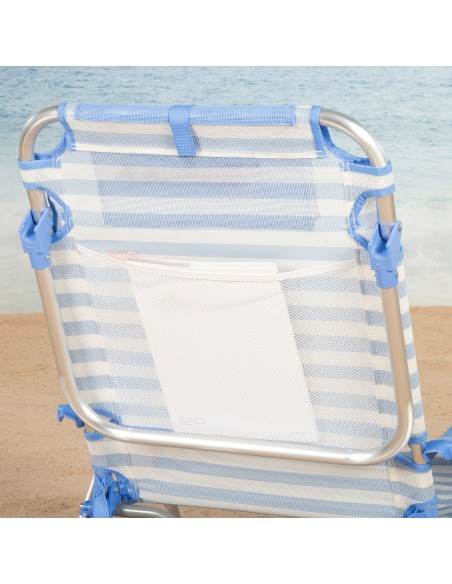 Pack 2 cadeiras praia baixas com múltiplas posições 51x45x76 cm listradas em azul